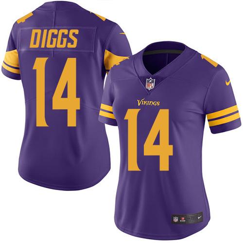 Nike Vikings #14 Stefon Diggs Purple Women's Stitched NFL Limited Rush Jersey - Click Image to Close